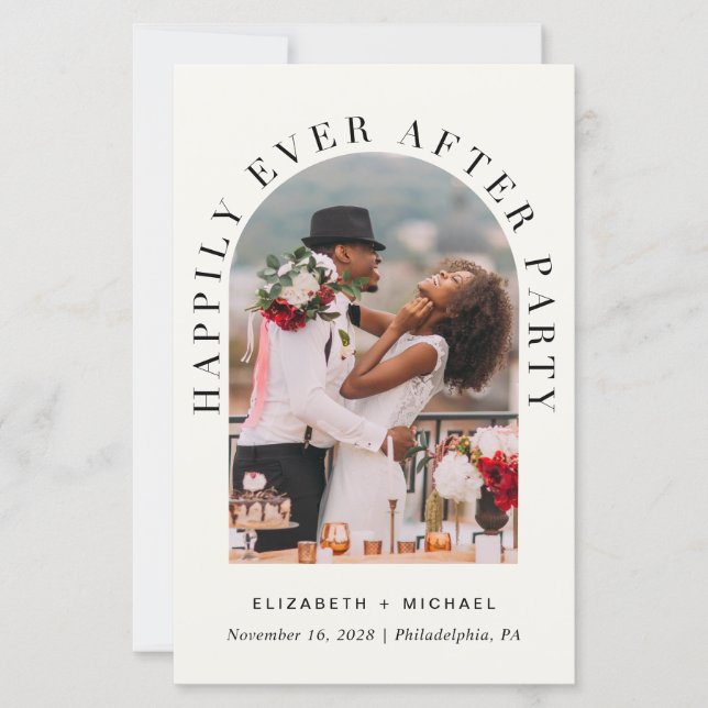 Budget Arch Photo Cream Wedding Reception Invite (Front)