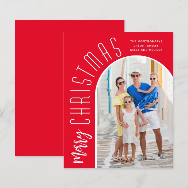Budget Arched Merry Christmas Red Photo Cards (Front/Back)