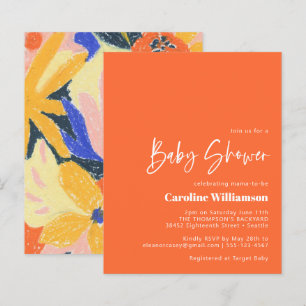 Budget Artsy Abstract Botanical Orange Baby Shower