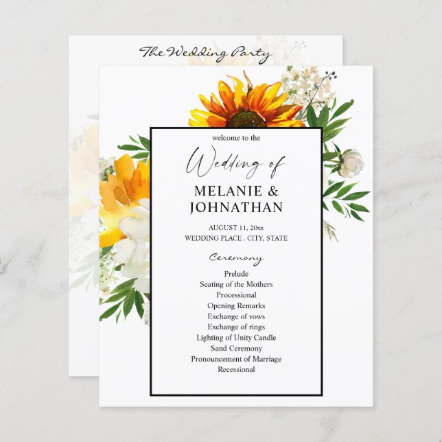 Budget Artsy Sunflower Floral Wedding Program (Front/Back)