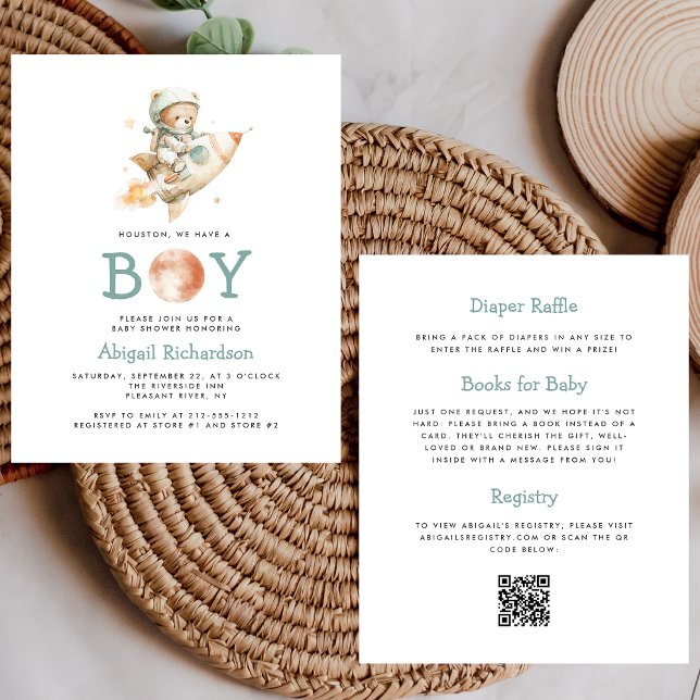 Budget Astronaut Bear QR Code Boy Baby Shower (Creator Uploaded)