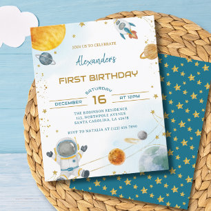 Budget Astronaut Boy Space 1st Birthday Invitation