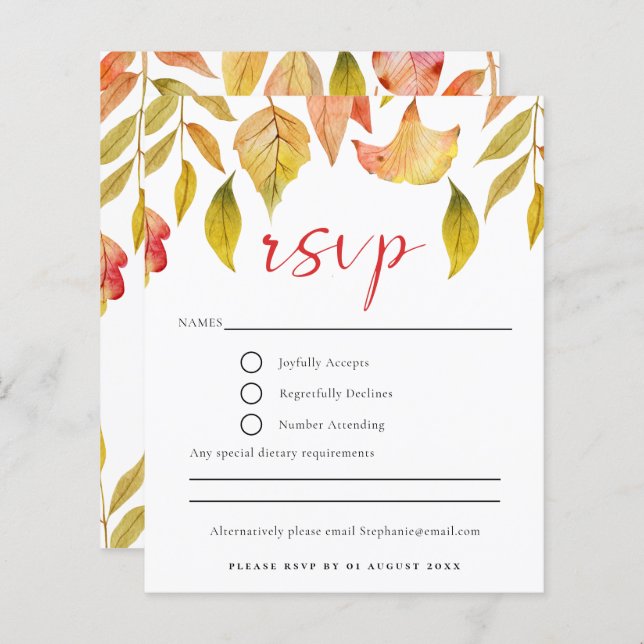 Budget Automne Feuilles Mariage Carte RSVP (Devant / Derrière)