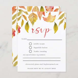 Budget Automne Feuilles Mariage Carte RSVP