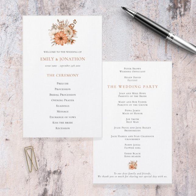 Budget Automne Florals Programme de mariage du feu (Créateur téléchargé)