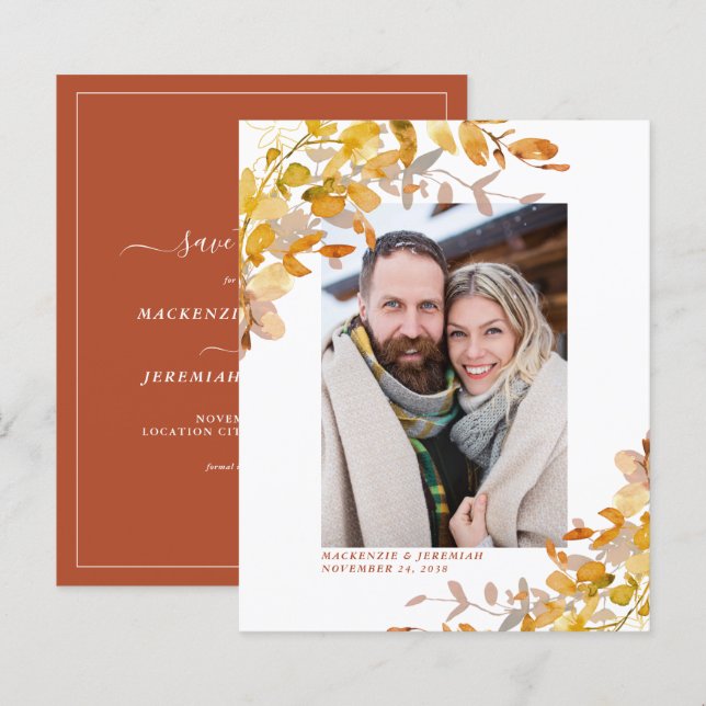 Budget Autumn Botanical Photo Save the Date (Front/Back)