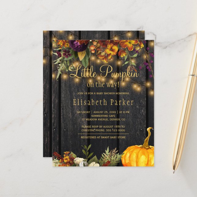 Budget autumn fall baby shower invitation (Front/Back In Situ)