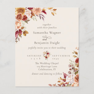 Budget Autumn Fall Floral Ivory Wedding Invitation