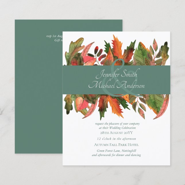 BUDGET Autumn Fall Leaves Wedding Invites (Front/Back)