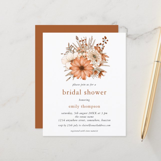 Budget Autumn Florals Bridal Shower Invitation (Front/Back In Situ)