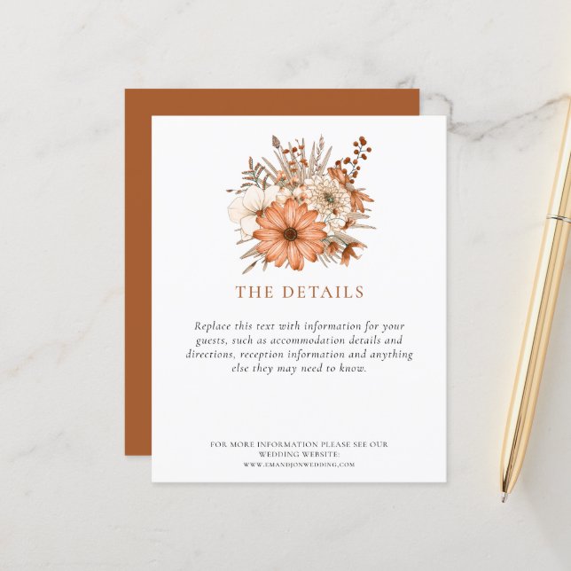 Budget Autumn Florals Wedding Information Details (Front/Back In Situ)