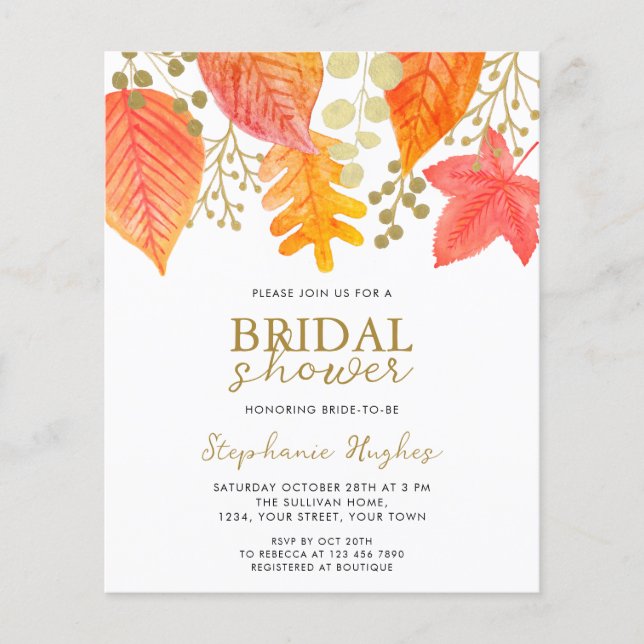 Budget Autumn Leaves Bridal Shower Invitation (Front)