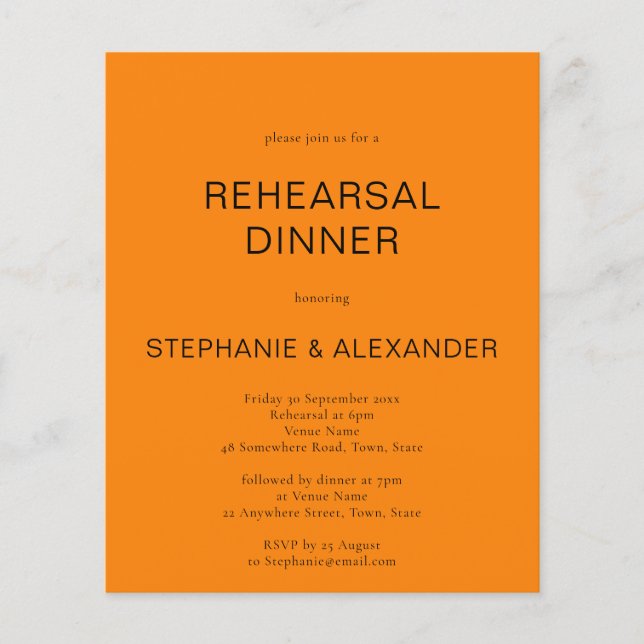 Budget Autumn Orange Rehearsal Dinner Invite (Front)