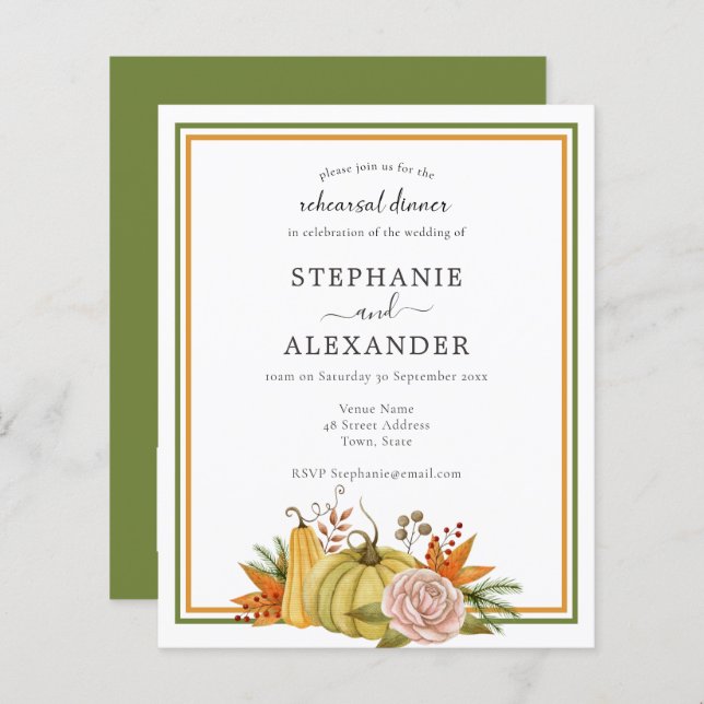 Budget Autumn Pumpkin Wedding Rehearsal QR Invite (Front/Back)