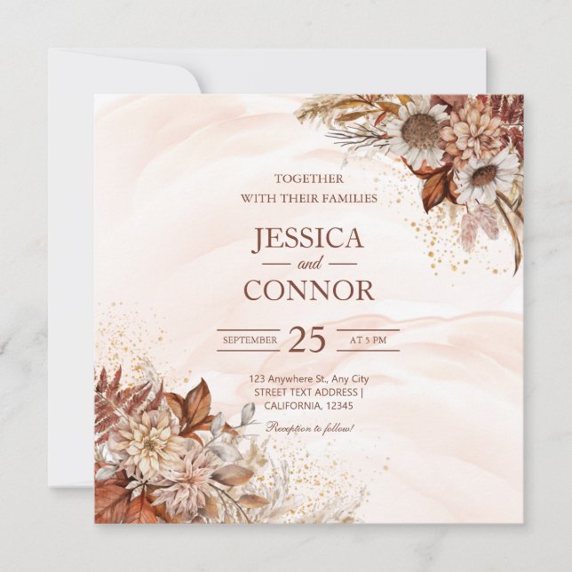 Budget Autumn Watercolor Floral Wedding Invitation (Front)