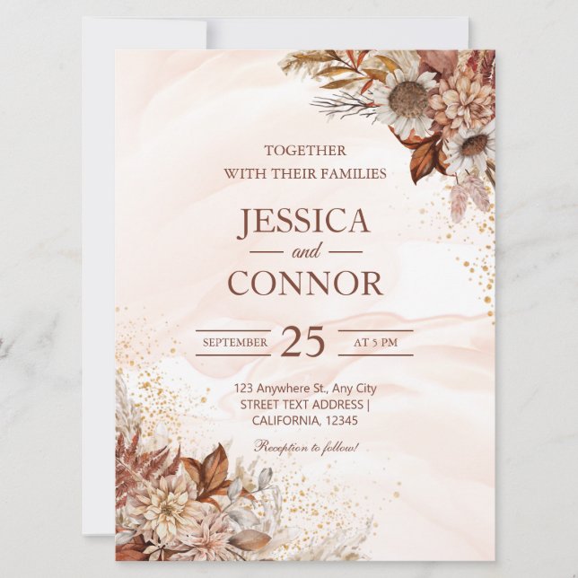 Budget Autumn Watercolor Floral Wedding Invitation (Front)