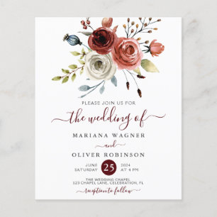 Budget Autumn Watercolor Floral Wedding Invitation Flyer