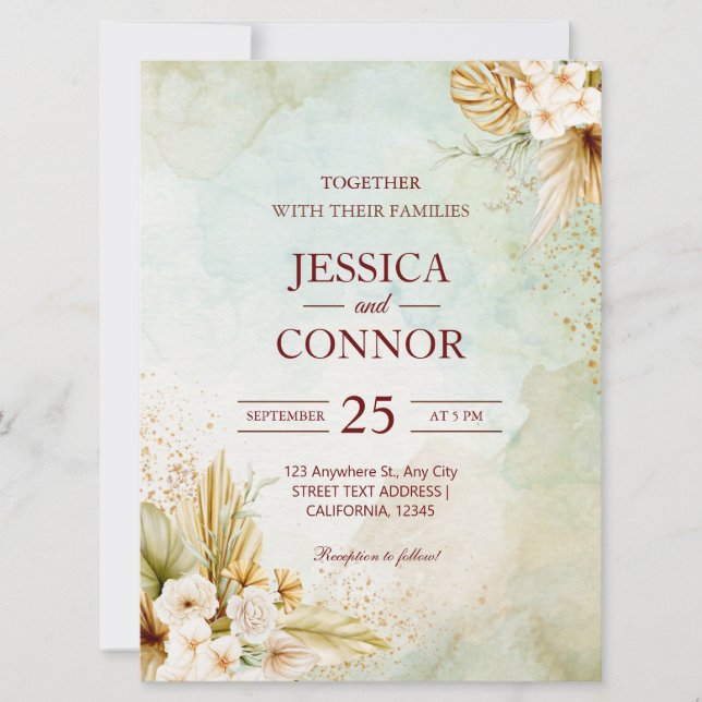 Budget Autumn Watercolor simple Wedding Invitation (Front)