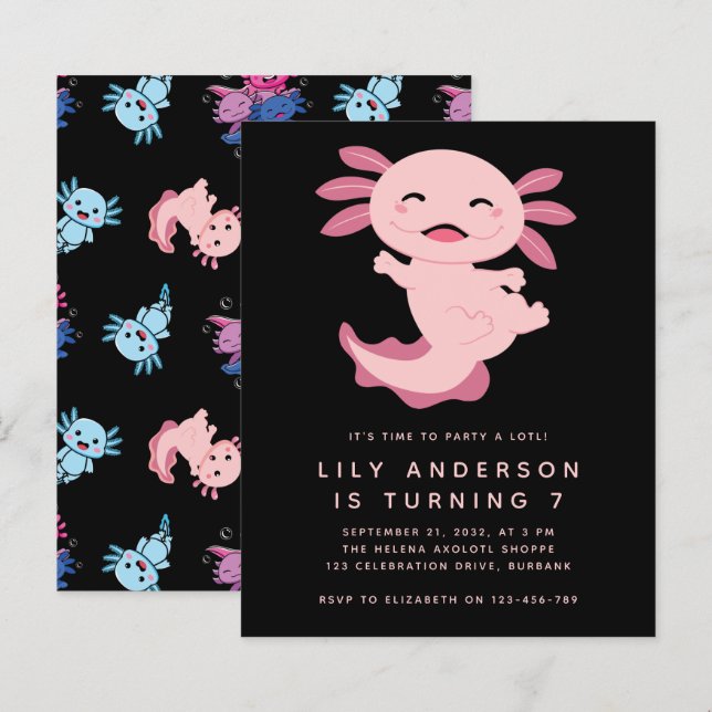 Budget Axolotl Kid's Birthday Party Invitation (Front/Back)