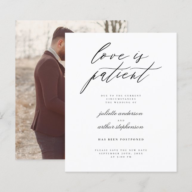 Budget B&W Love Is Patient Wedding Postponement (Front/Back)