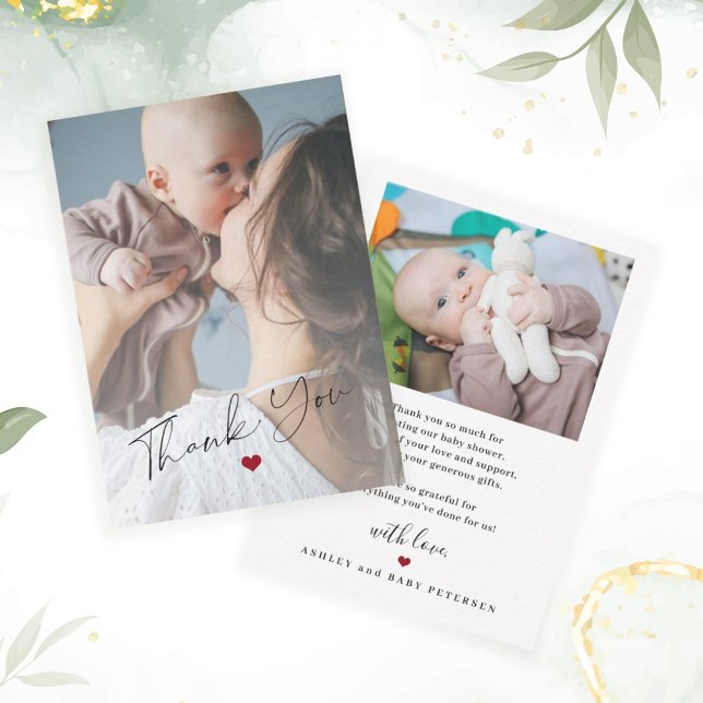 Budget baby 2 photos simple script thank you card (Creator Uploaded)