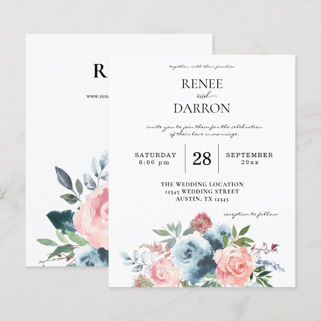 Budget Baby Blue & Blush Pink Floral Wedding (Front/Back)
