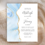 Budget Baby Blue Gold Agate Wedding Invitation<br><div class="desc">The left-hand edge of this elegant modern wedding invitation features a pastel baby blue watercolor agate border trimmed with faux gold glitter. The customizable text combines handwriting,  copperplate and italic fonts in charcoal gray on a white background. The reverse side features a matching baby blue and gold agate design.</div>