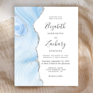 Budget Baby Blue Silver Agate Wedding Invitation