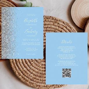 Budget Baby Blue Silver Glitter QR Code Wedding