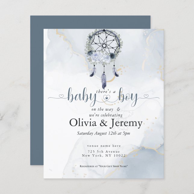 Budget Baby Boy on the Way Dusty Blue DreamCatcher (Front/Back)