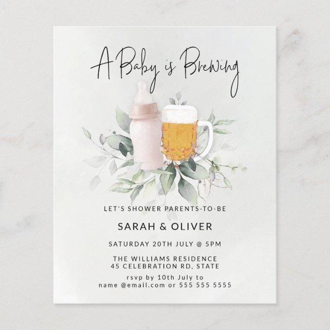 Budget Baby Brewing Greenery Girl Baby Shower Flyer (Front)
