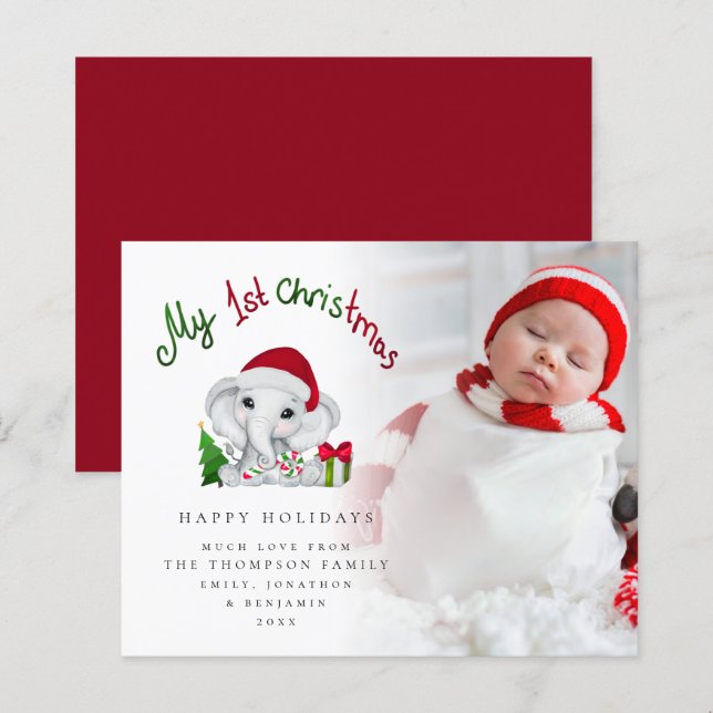 Budget Baby First Christmas Elephant Carte photo (Devant / Derrière)