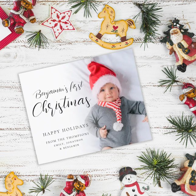 BUDGET Baby First Christmas Script Custom Photo  (Budget price smaller 4.5 x 5.6")