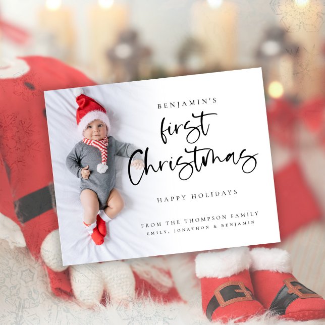 Budget Baby First Noël Carte photo personnalisé (Budget price smaller 4.5 x 5.6" Part of a matching collection)