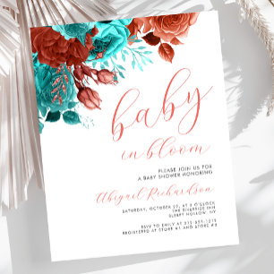 Budget Baby in Bloom Coral Teal Floral Baby Shower