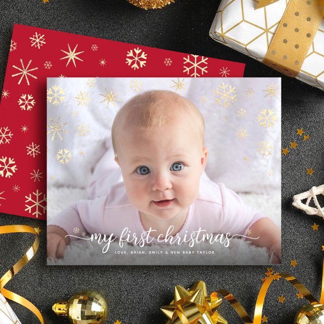 Budget Baby Photo First Christmas Snowflakes Card (Creator Uploaded)