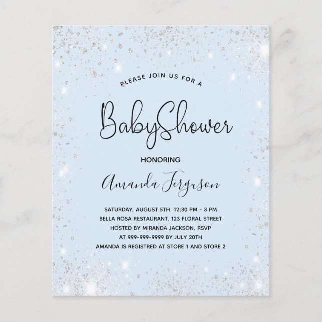 Budget Baby Shower baby blue boy silver glitter (Front)