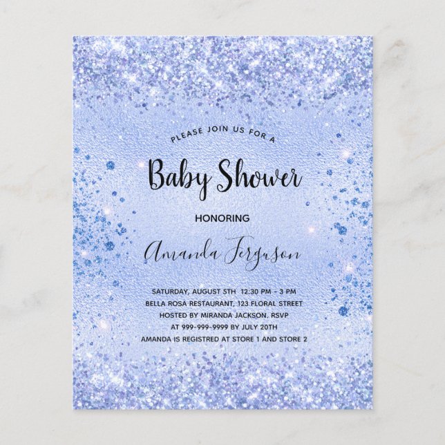 Budget Baby Shower blue glitter boy invitation (Front)