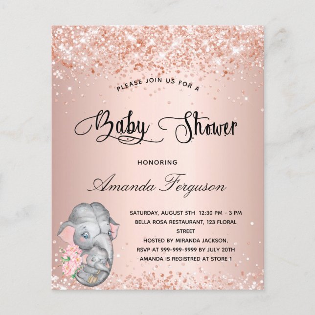 Budget Baby Shower blush rose elephant girl mom (Front)
