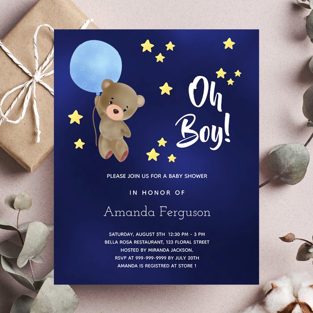 Budget Baby shower boy teddy bear blue invitation (Creator Uploaded)