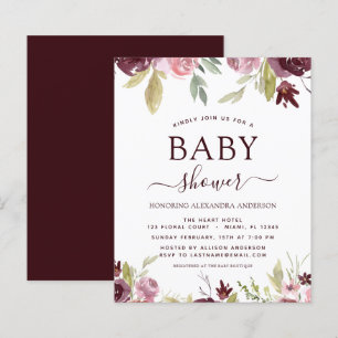 Budget Baby Shower Burgundy Watercolor Floral
