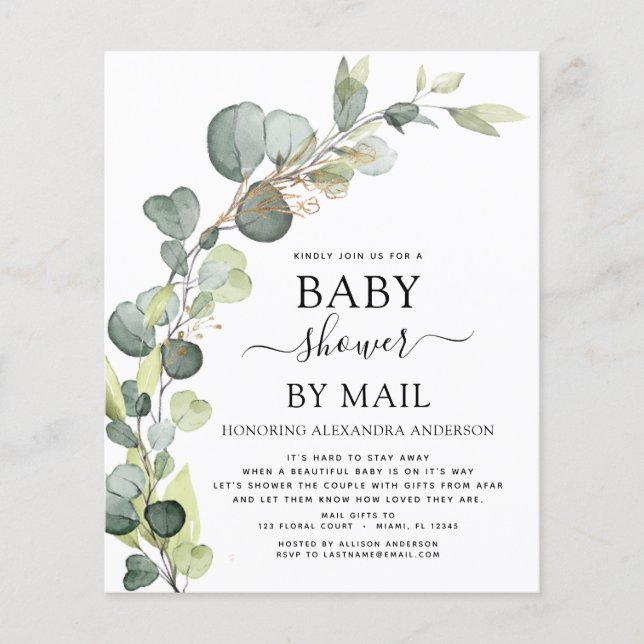 Budget Baby Shower By Mail Eucalyptus Flyer (Front)