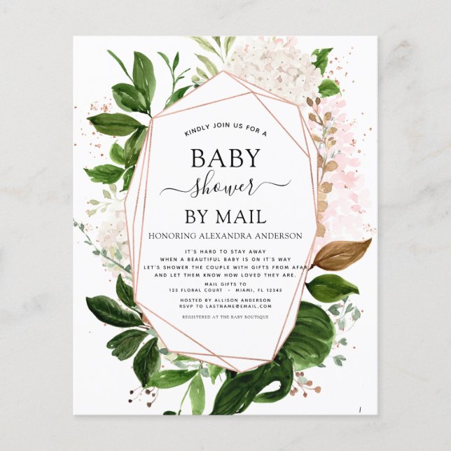 Budget Baby Shower by Mail Greenery Botanical Flyer (Front)