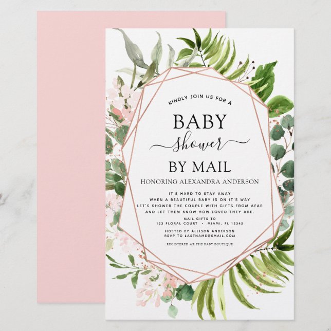 Budget Baby Shower by Mail Greenery Invitation (Front/Back)