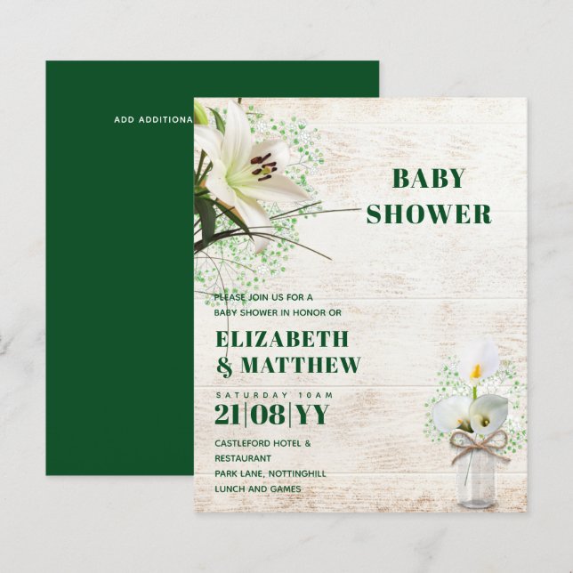 BUDGET Baby Shower Cala Lillie Rustic Chic Shabby (Front/Back)