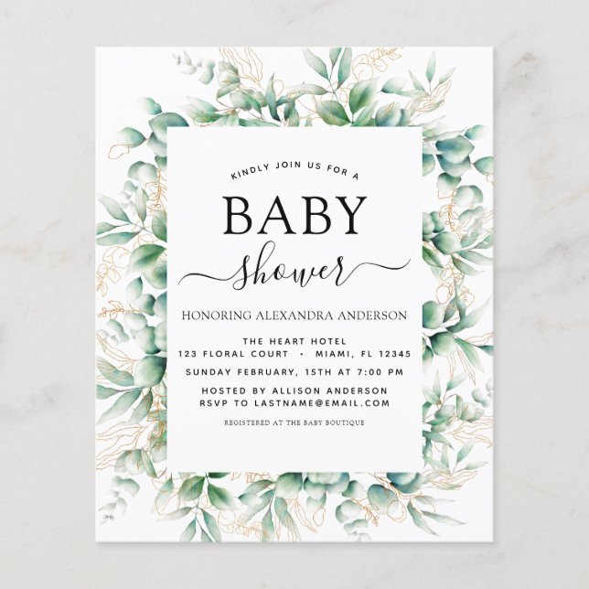 Budget Baby Shower Eucalyptus Botanical Geometric (Front)