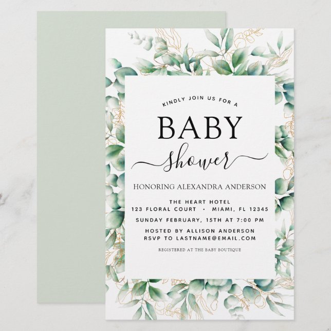 Budget Baby Shower Eucalyptus Botanical Geometric (Front/Back)