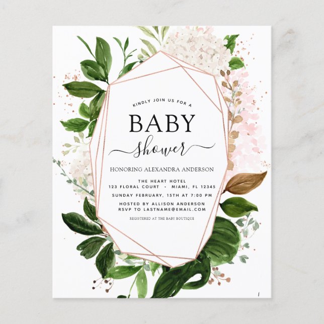 Budget Baby Shower Greenery Botanical Geometric Flyer (Front)