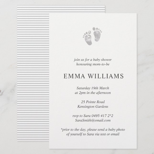 Budget Baby Shower Invitation Grey Footprint (Front/Back)