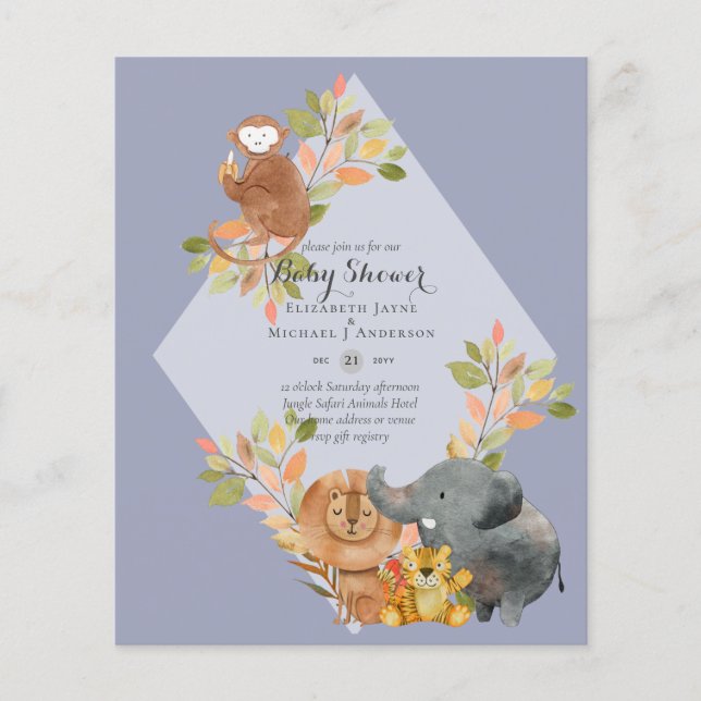 BUDGET Baby SHOWER Invitations - JUNGLE ANIMALS Flyer (Front)